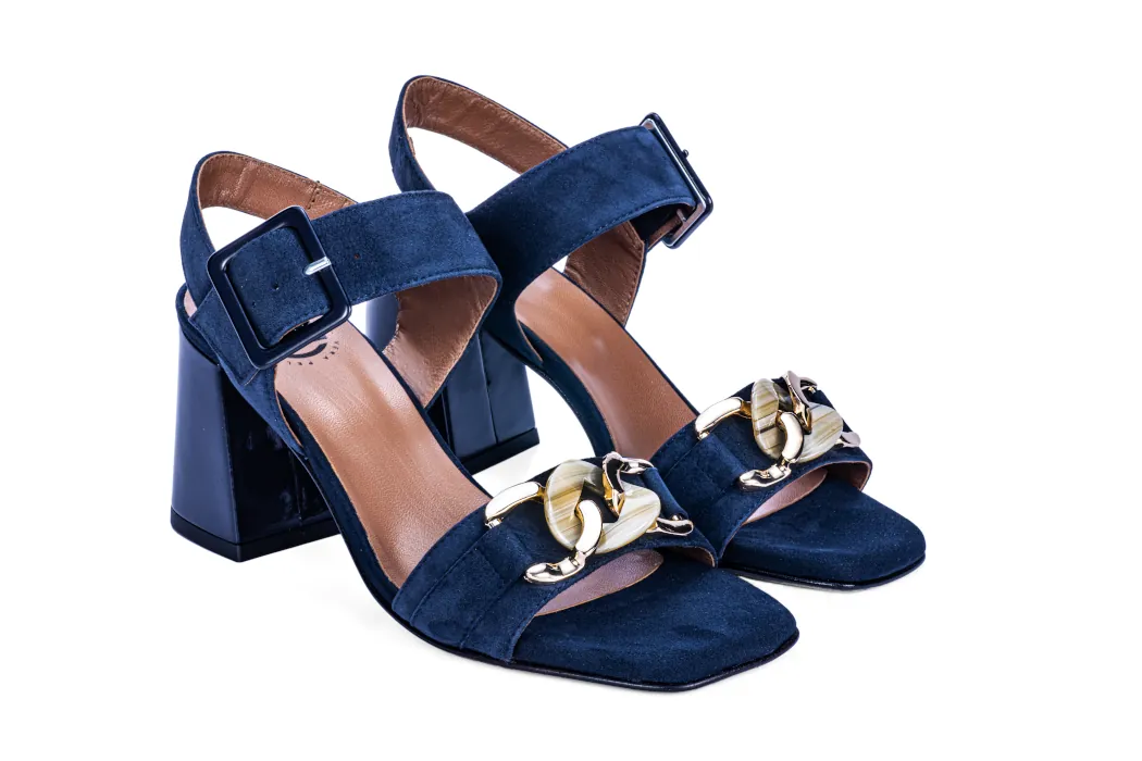 Elegant women's leather sandals, ocean blue suede,  high heel, 70mm